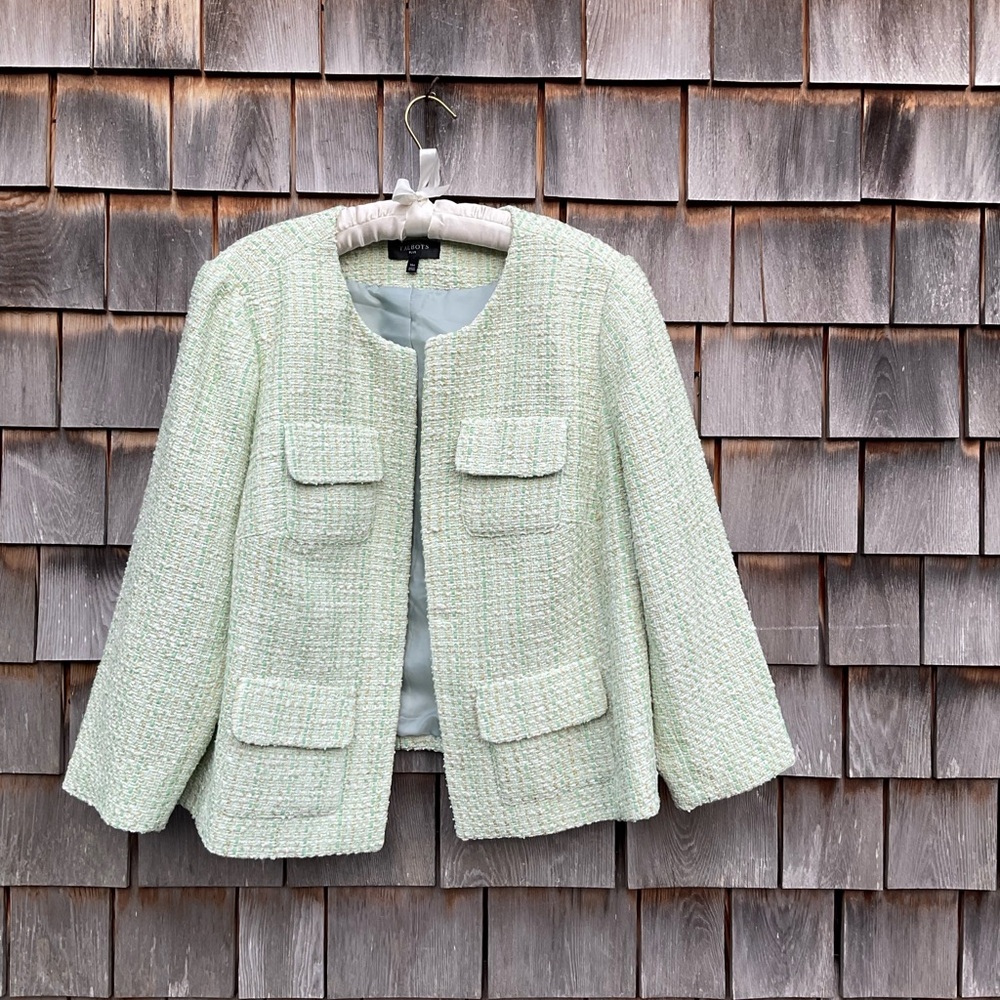 Talbots Chic Mint Green Tweed Jacket